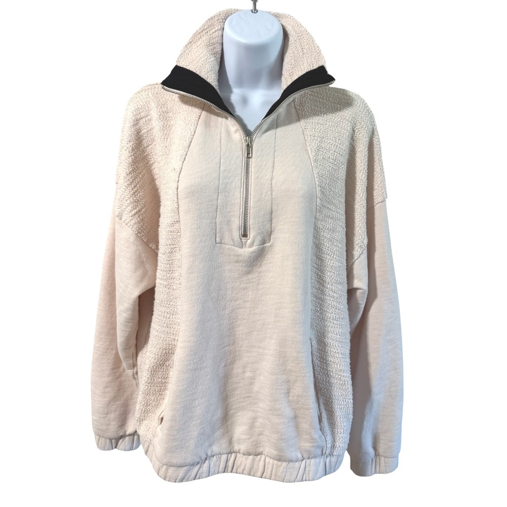 Glyder Pullover Womens Small Cream Excellent Textured‎ Quarter Zip Sweatshirt